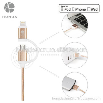 Gold 2 in 1 Nylon MFI 2.4A Tablet Charger Cable for Microsoft Surface Pro 3